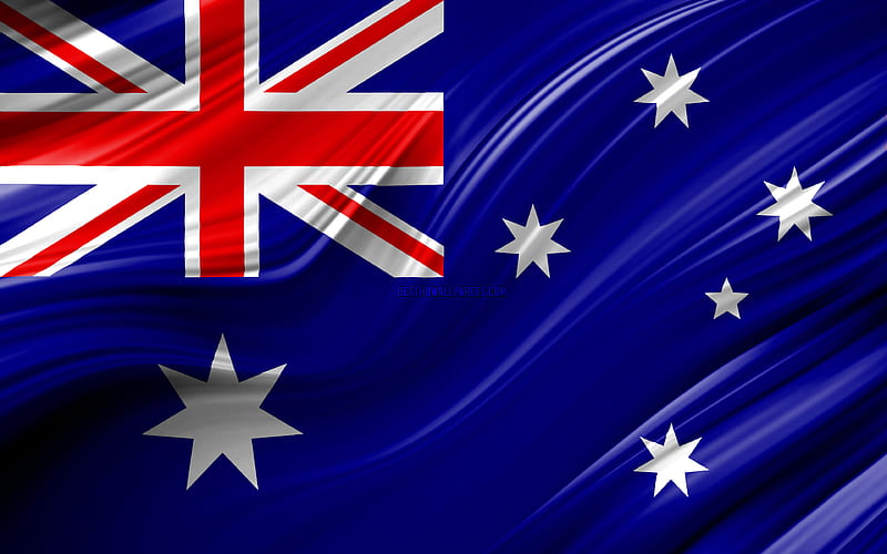 Australian flag, Oceanian countries, 3D waves, Flag of Australia, national symbols, Australia 3D flag, art, Oceania, Australia, HD wallpaper