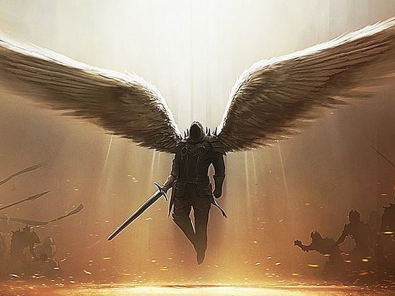Warrior angel, heavens, gate, guardian, Michael, HD wallpaper