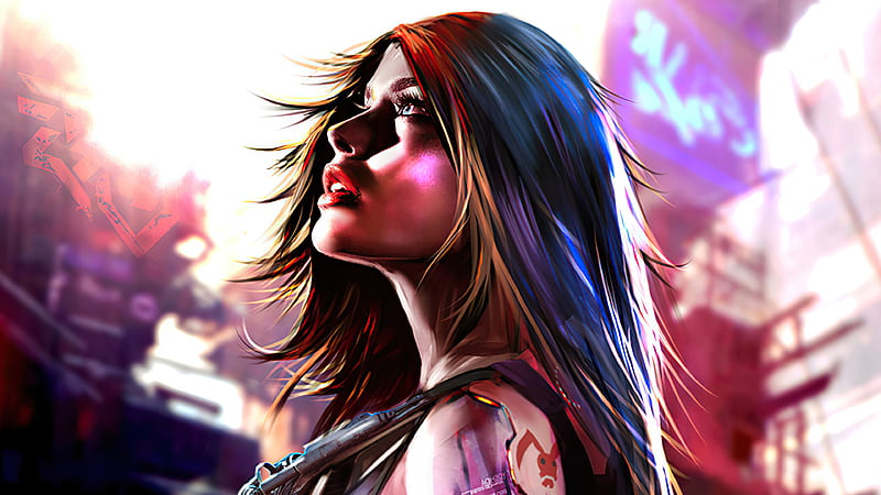Red Rabbit Cyberpunk Girl , cyberpunk, artist, artwork, digital-art, artstation, HD wallpaper