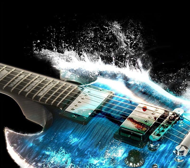 Splash Guitar, abstract, art, blue, color, instrument, music, play, rock, HD wallpaper