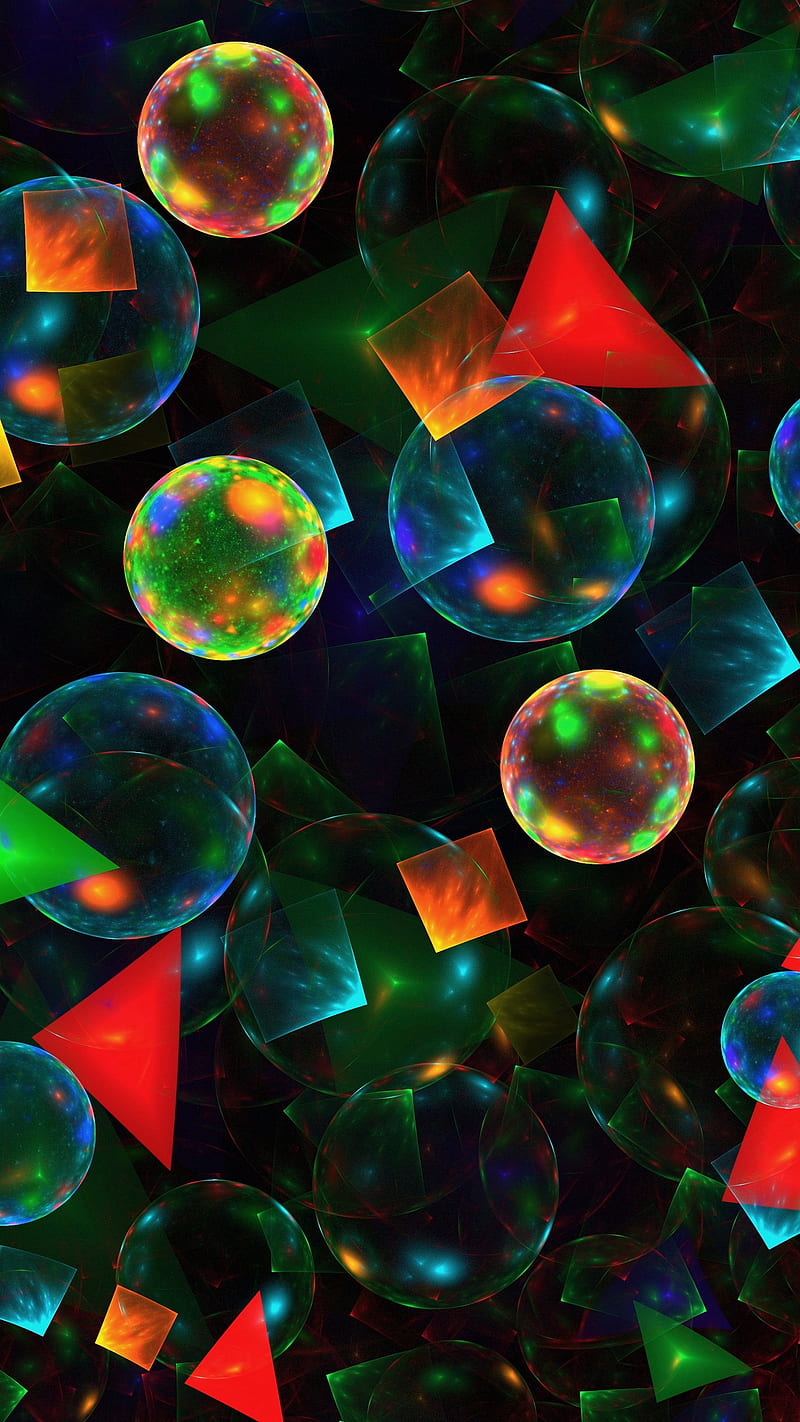 Shinning shapes , shine, balls, triangles, squares, multicolored, abstract, HD phone wallpaper