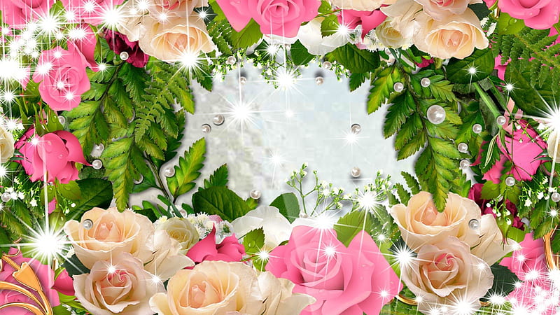 Tons of Roses, stars, flowers, wreath, rose, glitter, roses, sparkle, bouquet, bright, summer, flowers, swag, HD wallpaper