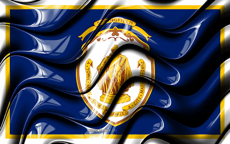 Springfield flag United States cities, Massachusetts, 3D art, Flag of Springfield, USA, City of Springfield, american cities, Springfield 3D flag, US cities, Springfield, HD wallpaper