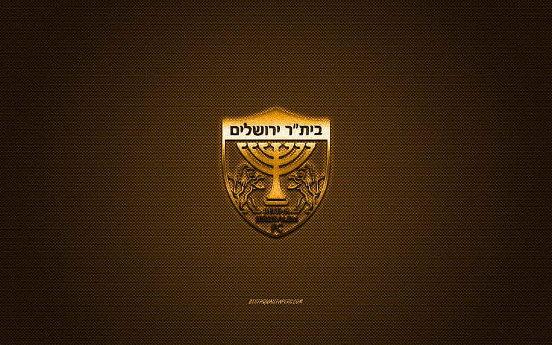 Beitar Jerusalem FC, Israeli football club, orange logo, yellow carbon fiber background, Israeli Premier League, football, Jerusalem, Israel, Beitar Jerusalem FC logo, HD wallpaper