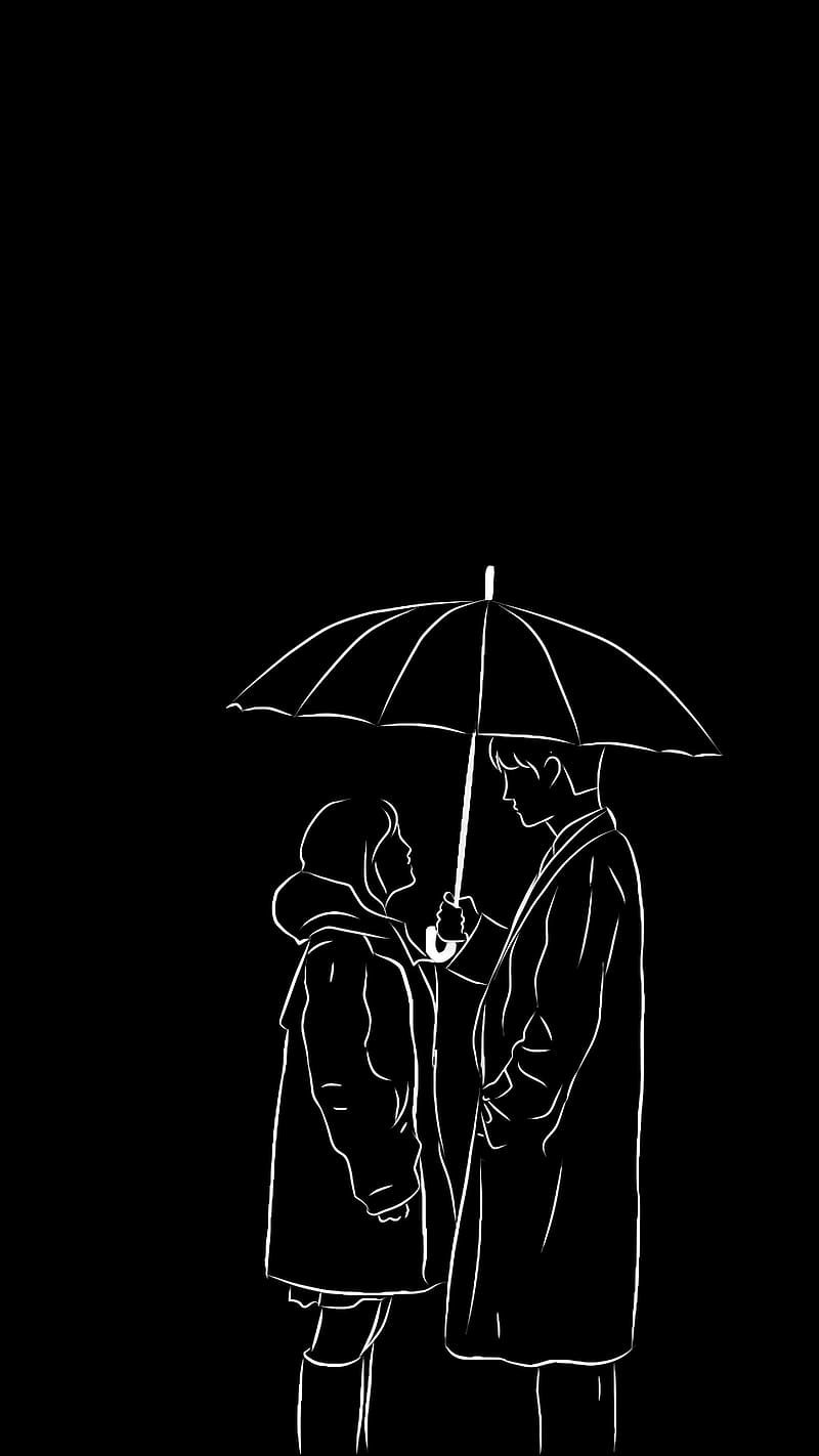 Black Line Art, Couple Standing With Umbrella, couple standing ...