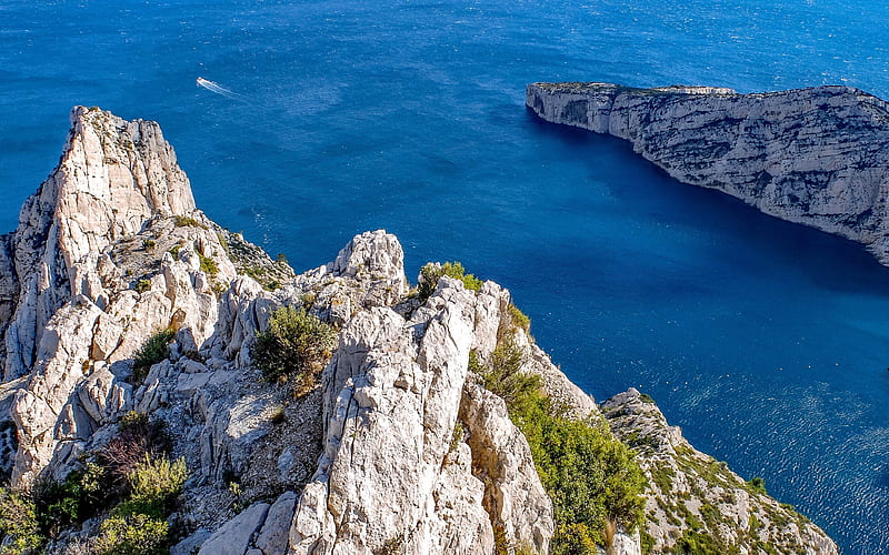 Marseille sea, summer, cliff, France, HD wallpaper