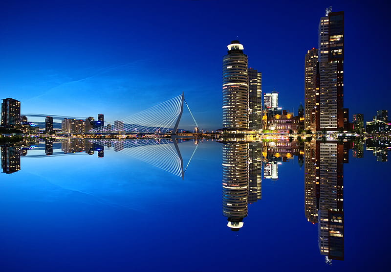 Netherlands Night City , netherlands, world, city, buildings, night, HD wallpaper