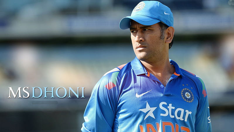 MS Dhoni Is Wearing Blue Sports Dress And Cap Standing In Blur Background Dhoni, HD wallpaper