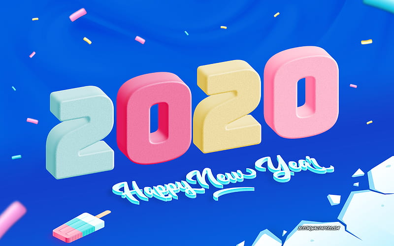 2020 3d background, Happy New Year 2020, blue background, 3d letters, winter, ice, 2020 concepts, 2020 New Year, HD wallpaper