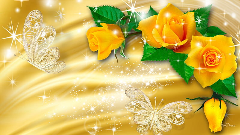 Glowing Yellow Roses, flowers, lustre, yellow, flash, lights, sparkle, glint, gold, butterfly, scintillate, flowers, glisten, radiate, flare, satin, spangle, glimmer, luster, glow, twinkle, shine, silk, winkle, shimmer, papillon, glitter, butterflies, glister, roses, summer, wink, gleam, shiny, HD wallpaper
