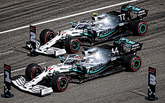 Lewis Hamilton, Valtteri Bottas, Mercedes AMG Petronas F1 Team, champions 2019, racing drivers, Formula 1, Mercedes AMG F1 W10 EQ Power, HD wallpaper