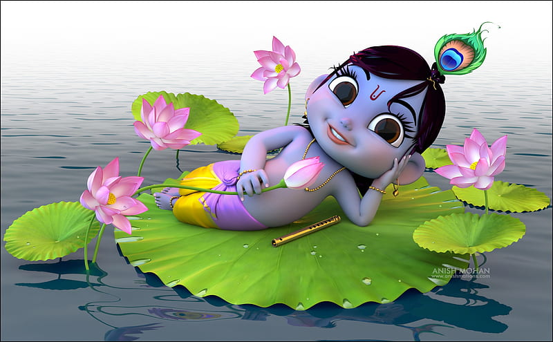 Little krishna on lotus leaf, God, Leaves, Lotus, Fantasy, Baby, HD  wallpaper | Peakpx