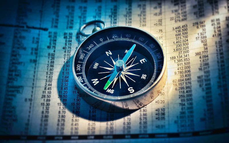 compass on financial documents, choice of way concepts, compass, business documents, finance concepts, HD wallpaper