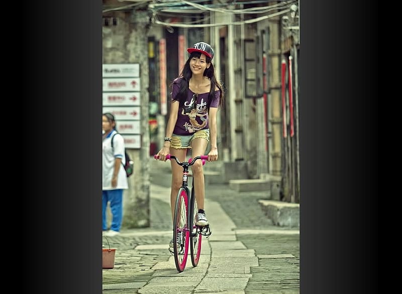 Asian girl on a bicycle, bike, Model, Girls, woman, HD wallpaper