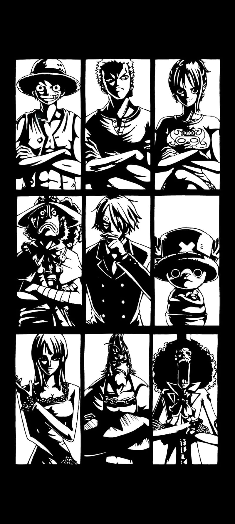 One Piece, tony, brook, characters, black white, chopper, personagens, luffy, zoro, nami, anime, HD phone wallpaper