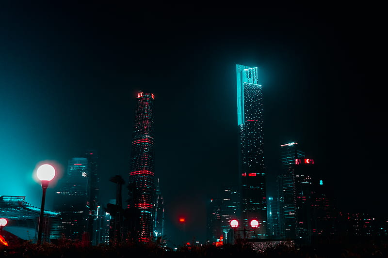 High-rise Buildings During Nighttime, HD wallpaper