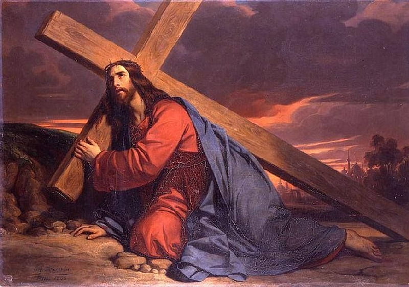 Jesus Christ with the cross, christ, jesus, savior, passion, cross, HD wallpaper