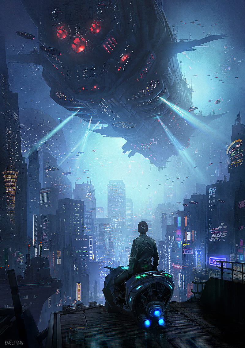 digital art, artwork, futuristic, cyberpunk, spaceship, HD phone wallpaper