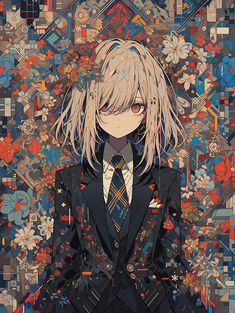 guy, tie, suit, flowers, anime, HD phone wallpaper