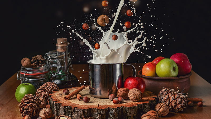 Apple Milk Nut Food, HD wallpaper