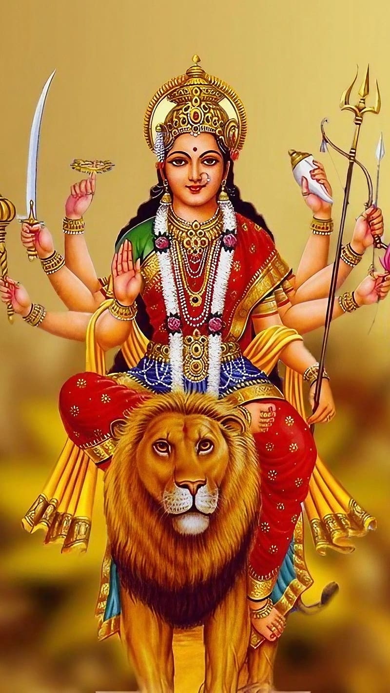 Navratri Ke, Devi Maa Sitting On Lion, durga maa, goddess, HD phone wallpaper