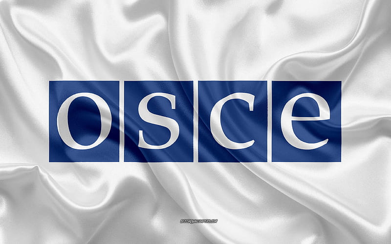 Flag of OSCE, Organization for Security and Co‑operation in Europe, OSCE flag white silk flag, OSCE logo, silk white texture, Europe, HD wallpaper