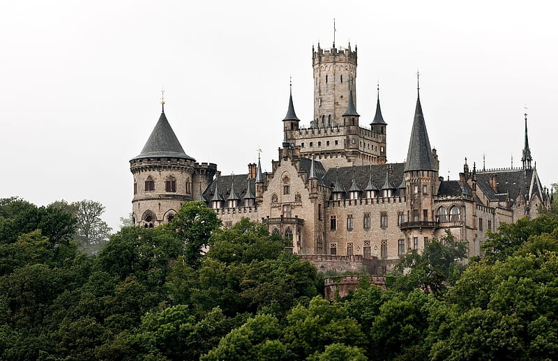 Castle of Marienburg, hannover, germany, towers, gothic, trees, castle, HD wallpaper