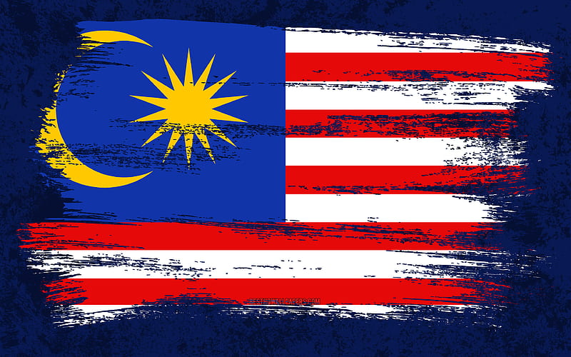 Flag of Malaysia, grunge flags, Asian countries, national symbols, brush stroke, Malaysian flag, grunge art, Malaysia flag, Asia, Malaysia, HD wallpaper
