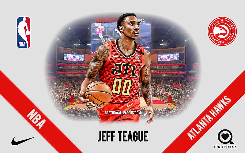 Jeff Teague, Atlanta Hawks, American Basketball Player, NBA, portrait, USA, basketball, State Farm Arena, Atlanta Hawks logo, HD wallpaper