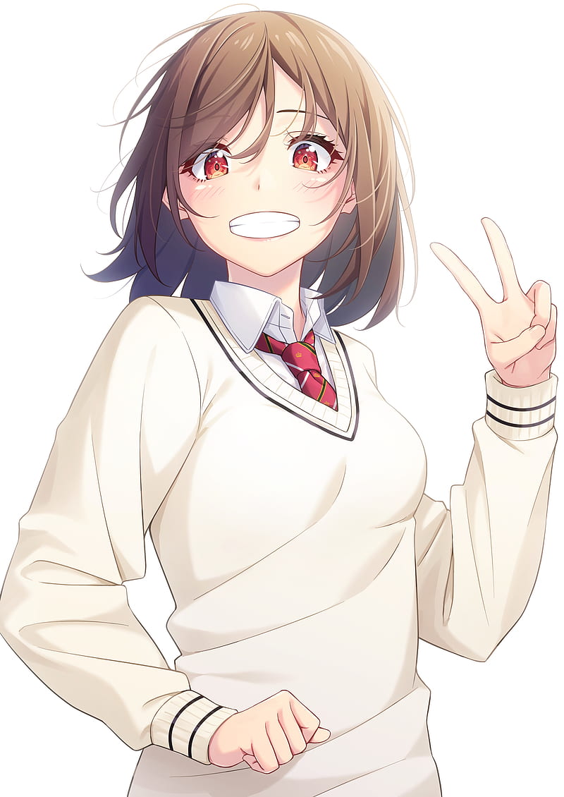 Pretty anime girl, short brown hair, sweater, school uniform, Anime, HD  phone wallpaper | Peakpx