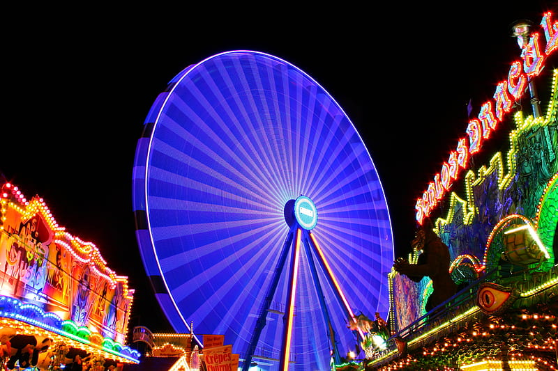 Blue Ferris Wheel , ferris-wheel, graphy, long-exposure, HD wallpaper