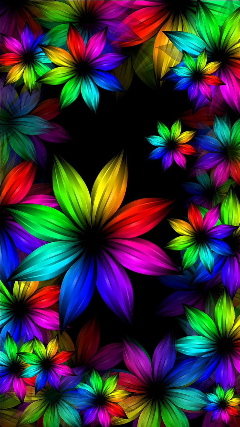 Rainbow flowers, abstract, neon, three, HD phone wallpaper | Peakpx