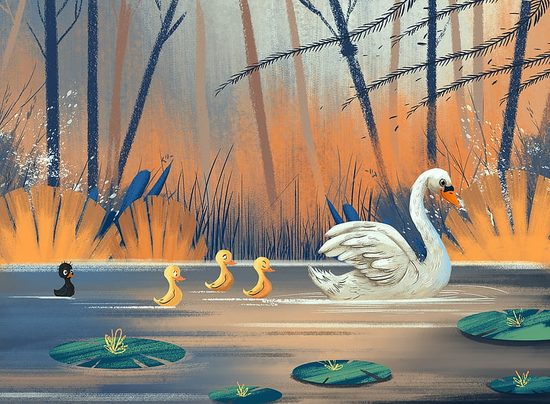 The Ugly Duckling Tale Ultra, Artistic, Drawings, Swans, Drawing, Fairytale, The Ugly Duckling, HD wallpaper