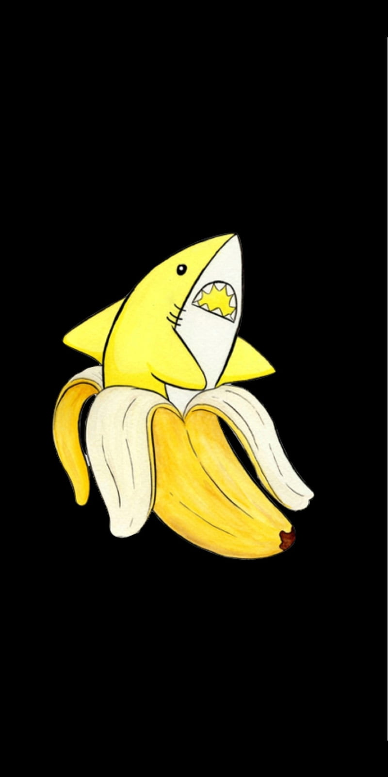 Banana Shark, amoled, cute, dark, fruit, funny, yellow, HD phone ...