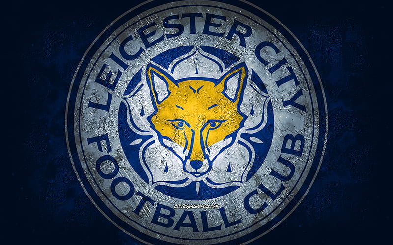 Leicester City FC, English football club, blue stone background, Leicester City FC logo, grunge art, Premier League, football, England, Leicester City FC emblem, HD wallpaper