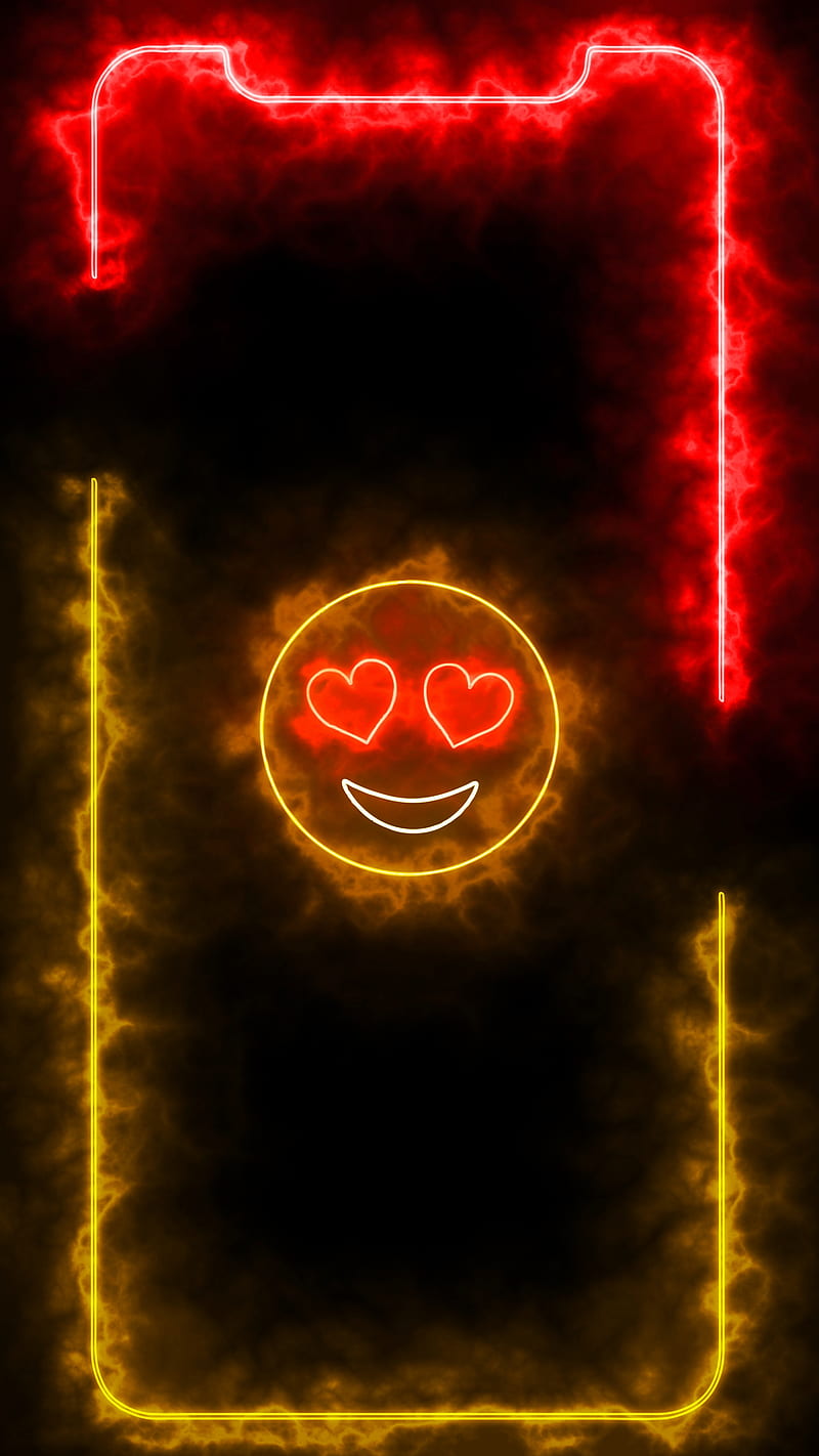 Heart Eyes, amoled oled black background, cute, emoji, face, glow shine shiny, iframes frame frames glowing neon boarder line popular trending new iphone apple high quality live border notch, orange, red, smily, HD phone wallpaper