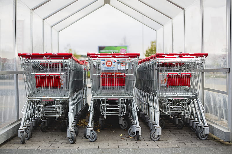 gray and red shopping carts, HD wallpaper