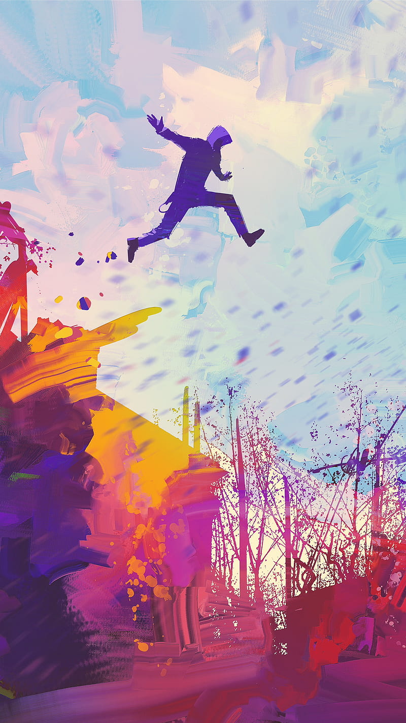 Leap of Faith , h d, colorful, color, artwork, art, lockscreen, jump, HD phone wallpaper