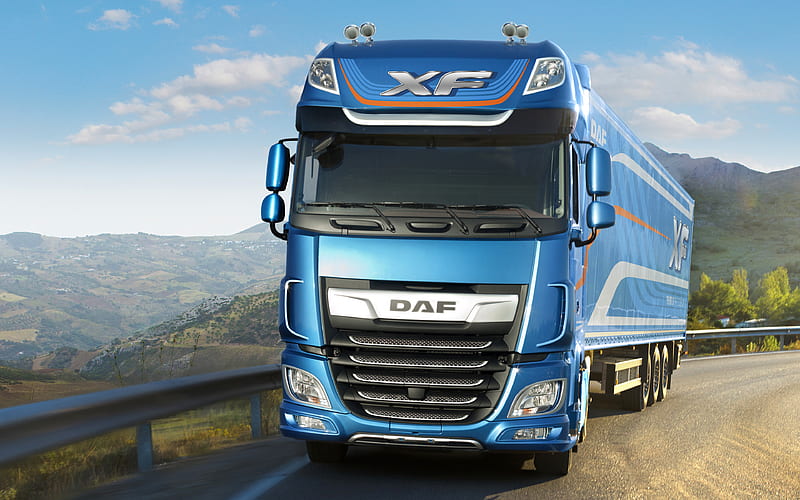 DAF XF 2017, trucks, road, new DAF XF, blue xf, DAF, HD wallpaper