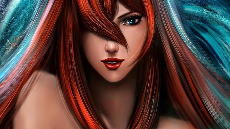 Blue Eyed Girl, red, hair, girl, eye, blue, HD wallpaper