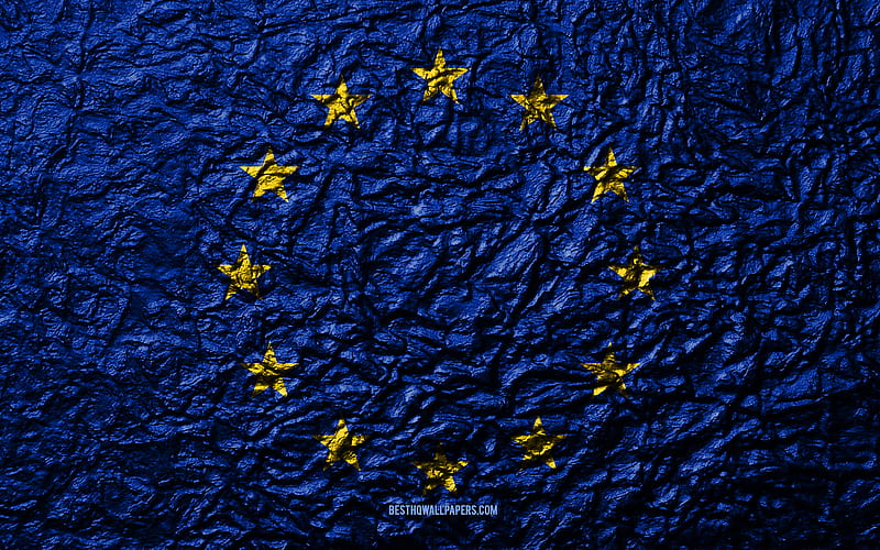 Flag of European Union stone texture, waves texture, European Union flag, national symbol, European Union, Europe, stone background, HD wallpaper