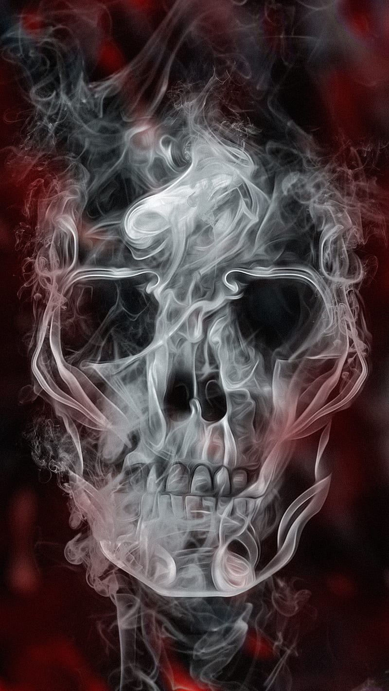 smoke skull red black, bone, bones, cigarette, creepy, dark, fog, gloomy, horror, mysterious, sKulls, skull, smoke, HD phone wallpaper