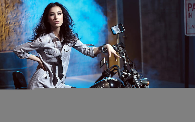 girl with bike, asian, bike, girl, motorcycle, HD wallpaper