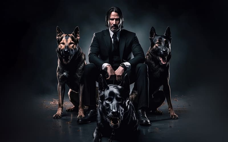 John Wick: Chapter 4 (2023), dog, afis, black, chapter 4, man, poster, movie, actor, keanu reeves, caine, HD wallpaper