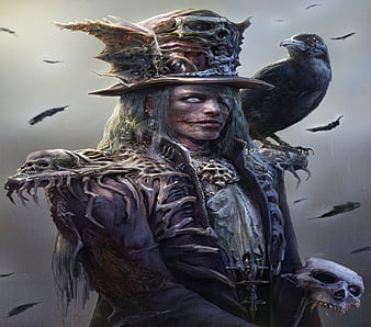 Demonic Mad Hatter, fantasy, crow, Demonic, mad hatter, HD wallpaper