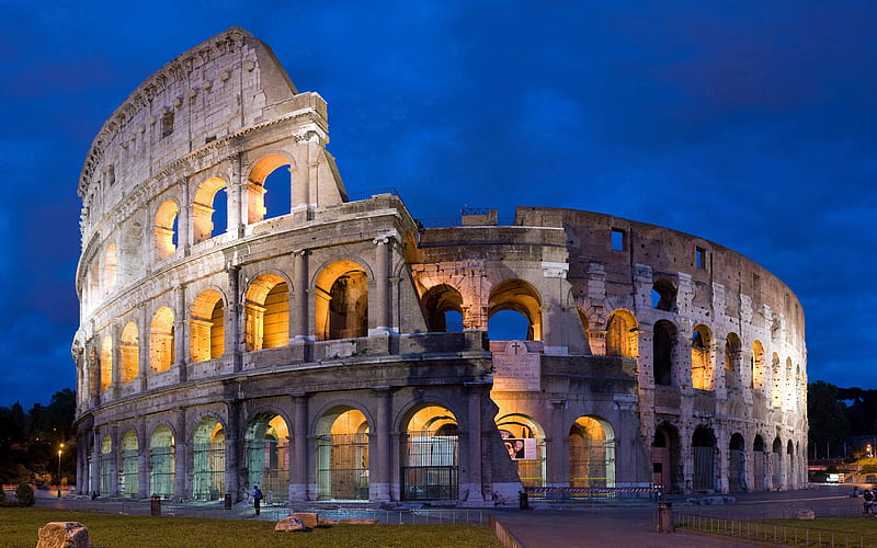 Colosseum, night, Flavian Amphitheatre, italian landmarks, Italy, Colosseum at night, Rome, Europe, HD wallpaper