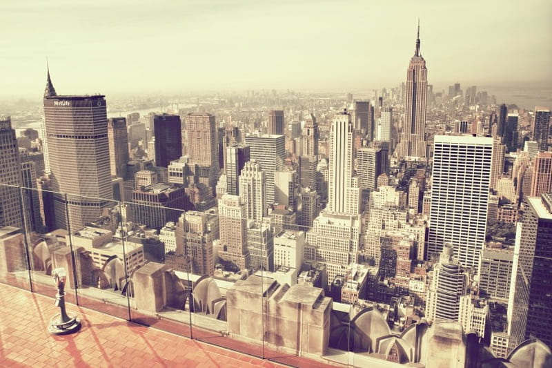 new york city from observation deck, city, river, deck, skyscrapers, HD wallpaper