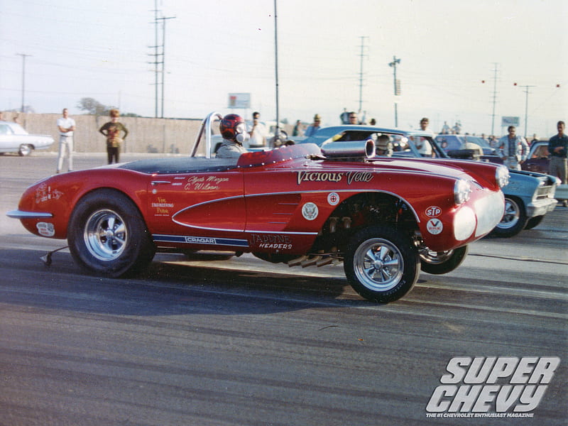 Drag Racing Greats, gm, 1958, red, vette, HD wallpaper