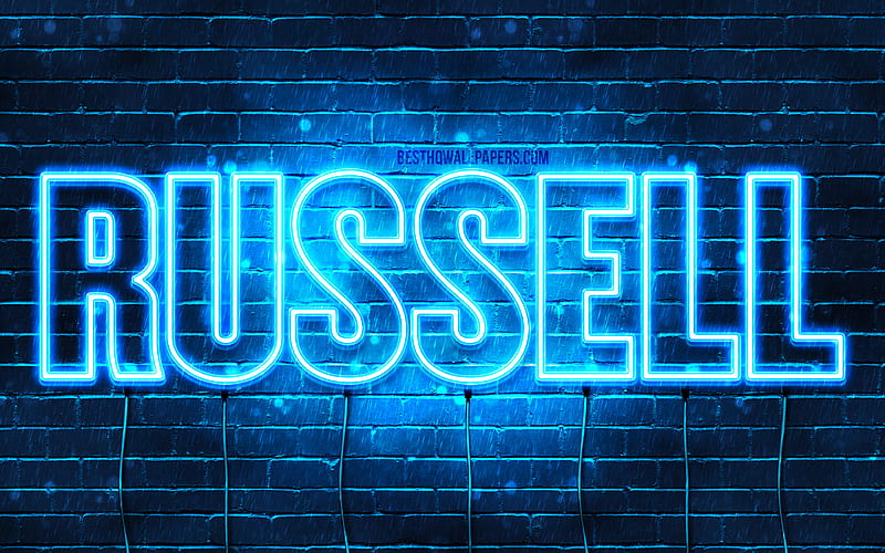 Russell with names, horizontal text, Russell name, blue neon lights, with Russell name, HD wallpaper