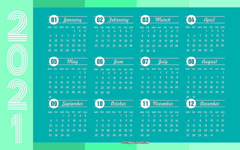 Blue 2021 Calendar 2021 concepts, 2021 all months calendar, 2021 calendar, blue background, HD wallpaper